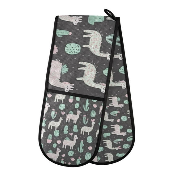 Yayeee Double Oven Mitt Kitchen Heat Resistant Baking 35" x7" Quilted Glove, Cute Llamas Pattern