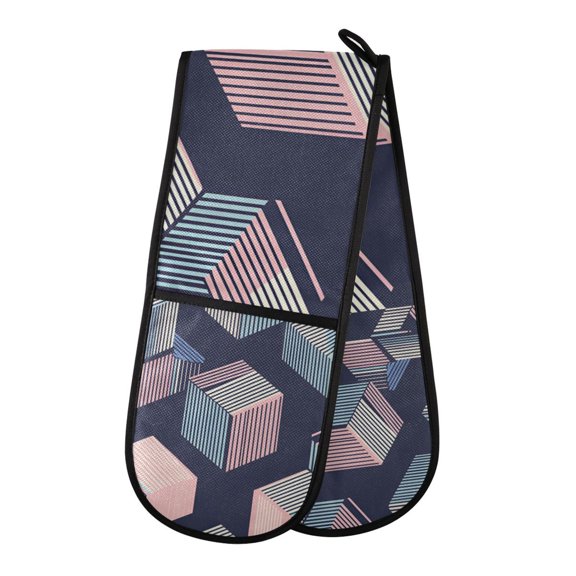 Yayeee Double Oven Mitt Kitchen Heat Resistant Baking 35" x7" Quilted Glove, Dark Cubes
