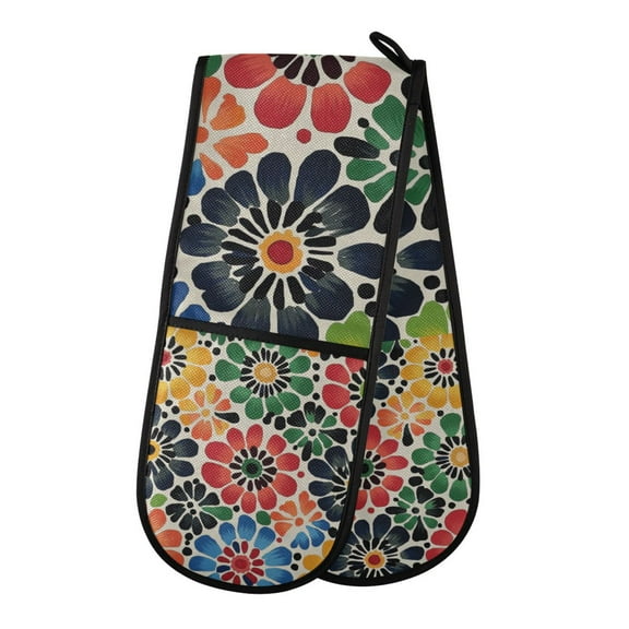 Yayeee Double Oven Mitt Kitchen Heat Resistant Baking 35" x7" Quilted Glove, Dark Floral