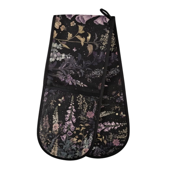 Yayeee Double Oven Mitt Kitchen Heat Resistant Baking 35" x7" Quilted Glove, Dark Flowers Pattern