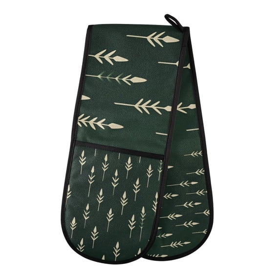 Yayeee Double Oven Mitt Kitchen Heat Resistant Baking 35" x7" Quilted Glove, Dark Green Plants