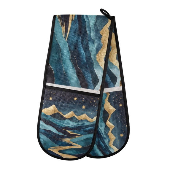 Yayeee Double Oven Mitt Kitchen Heat Resistant Baking 35" x7" Quilted Glove, Dark Mountains