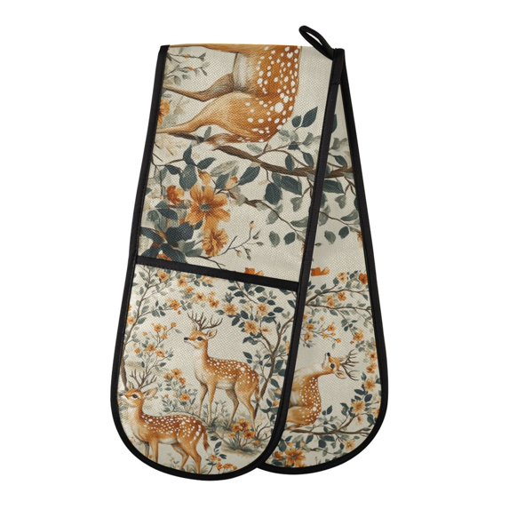Yayeee Double Oven Mitt Kitchen Heat Resistant Baking 35" x7" Quilted Glove, Deer Pattern