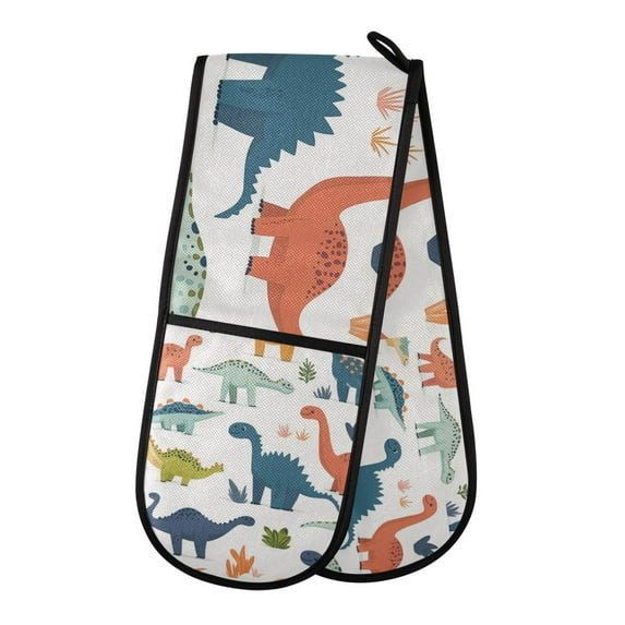 Yayeee Double Oven Mitt Kitchen Heat Resistant Baking 35" x7" Quilted Glove, Dinosaur Pattern