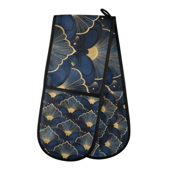 Yayeee Double Oven Mitt Kitchen Heat Resistant Baking 35" x7" Quilted Glove, Elegance Art Pattern