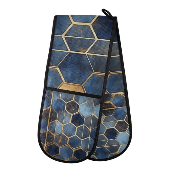 Yayeee Double Oven Mitt Kitchen Heat Resistant Baking 35" x7" Quilted Glove, Elegant Hexagon Pattern