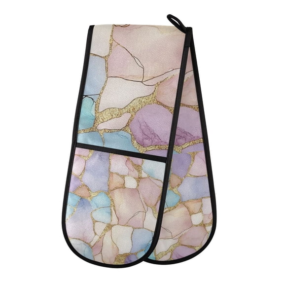 Yayeee Double Oven Mitt Kitchen Heat Resistant Baking 35" x7" Quilted Glove, Elegant Marble Pattern