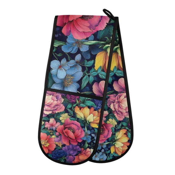 Yayeee Double Oven Mitt Kitchen Heat Resistant Baking 35" x7" Quilted Glove, Ethereal Floral Harmony