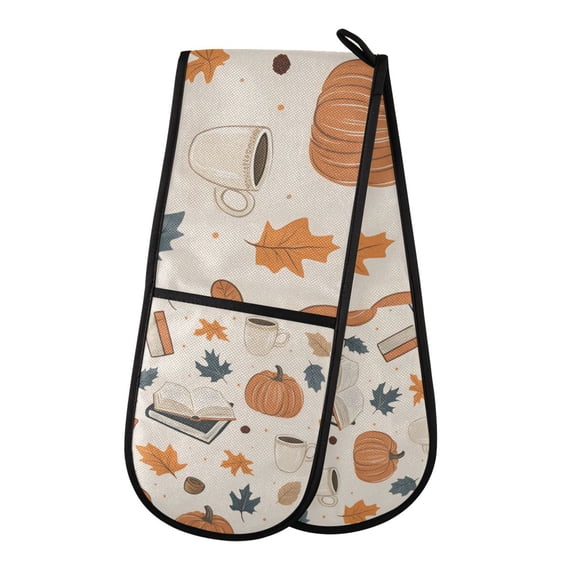 Yayeee Double Oven Mitt Kitchen Heat Resistant Baking 35" x7" Quilted Glove, Fall Books