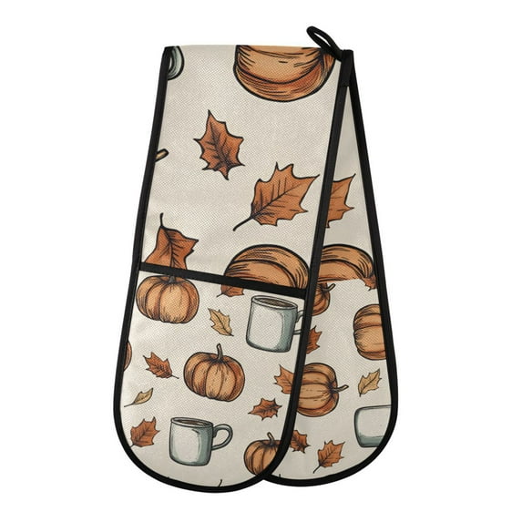 Yayeee Double Oven Mitt Kitchen Heat Resistant Baking 35" x7" Quilted Glove, Fall Leaves