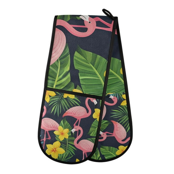Yayeee Double Oven Mitt Kitchen Heat Resistant Baking 35" x7" Quilted Glove, Flamingo Pattern