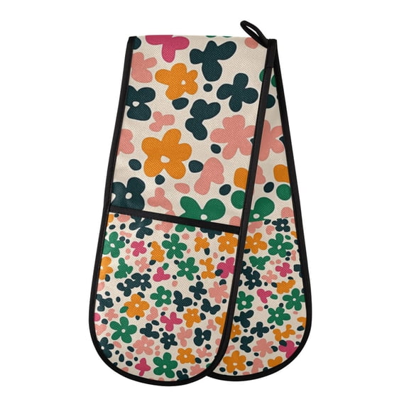 Yayeee Double Oven Mitt Kitchen Heat Resistant Baking 35" x7" Quilted Glove, Floral Blooms