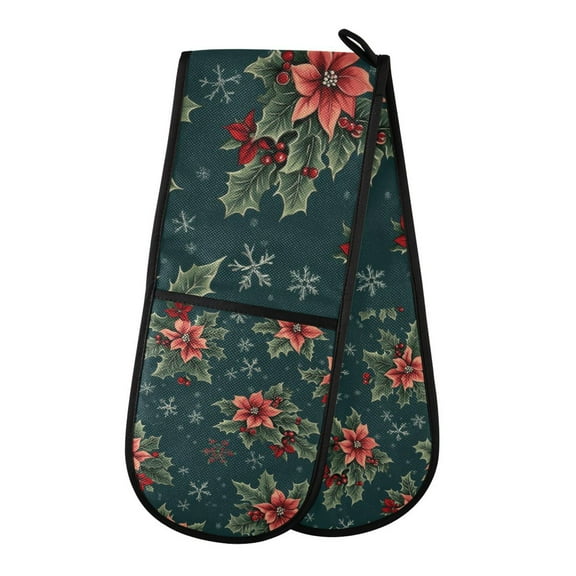 Yayeee Double Oven Mitt Kitchen Heat Resistant Baking 35" x7" Quilted Glove, Floral Christmas