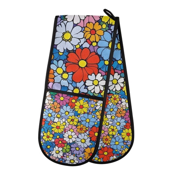 Yayeee Double Oven Mitt Kitchen Heat Resistant Baking 35" x7" Quilted Glove, Floral Fiesta