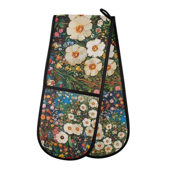 Yayeee Double Oven Mitt Kitchen Heat Resistant Baking 35" x7" Quilted Glove, Floral Garden