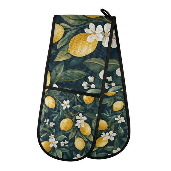 Yayeee Double Oven Mitt Kitchen Heat Resistant Baking 35" x7" Quilted Glove, Floral Lemons