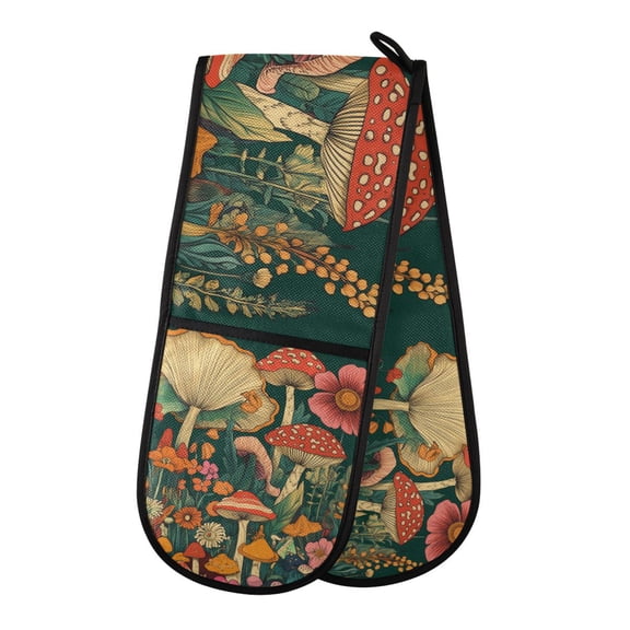 Yayeee Double Oven Mitt Kitchen Heat Resistant Baking 35" x7" Quilted Glove, Floral Mushroom