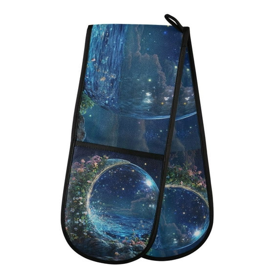 Yayeee Double Oven Mitt Kitchen Heat Resistant Baking 35" x7" Quilted Glove, Floral Occean