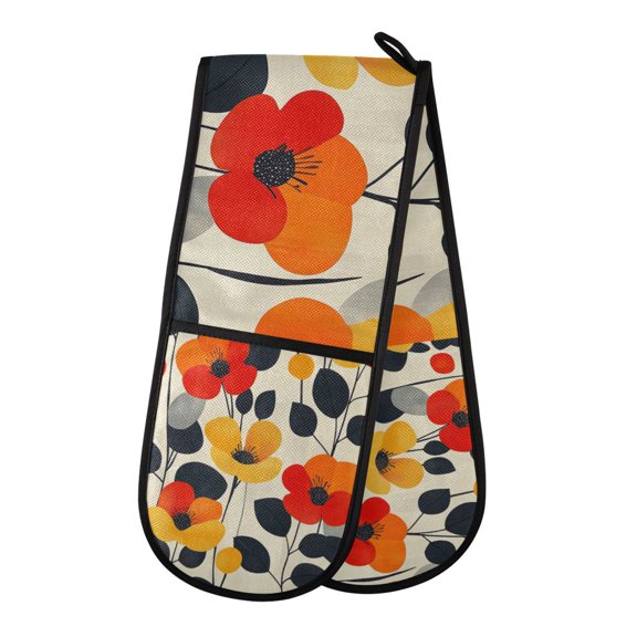 Yayeee Double Oven Mitt Kitchen Heat Resistant Baking 35" x7" Quilted Glove, Floral Pattern