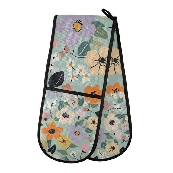 Yayeee Double Oven Mitt Kitchen Heat Resistant Baking 35" x7" Quilted Glove, Floral Pattern
