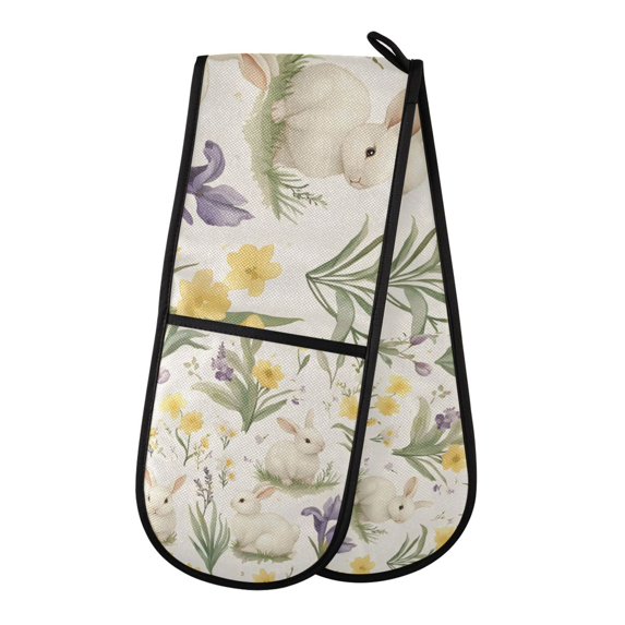 Yayeee Double Oven Mitt Kitchen Heat Resistant Baking 35" x7" Quilted Glove, Floral Rabbit