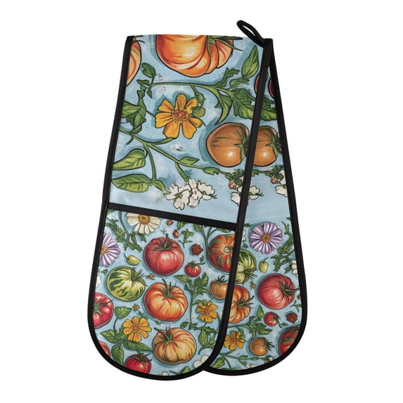 Yayeee Double Oven Mitt Kitchen Heat Resistant Baking 35" x7" Quilted Glove, Floral Tomatoes