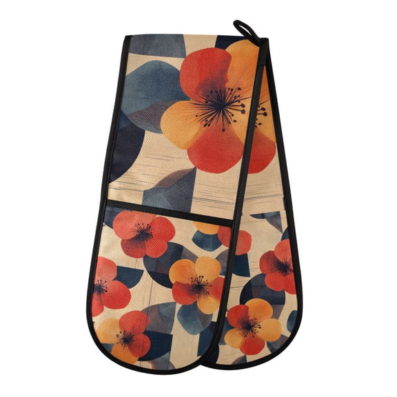 Yayeee Double Oven Mitt Kitchen Heat Resistant Baking 35" x7" Quilted Glove, Flowers Pattern
