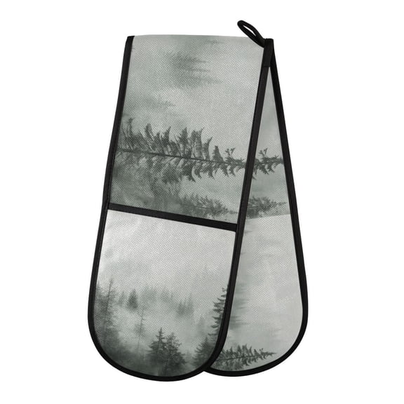 Yayeee Double Oven Mitt Kitchen Heat Resistant Baking 35" x7" Quilted Glove, Foggy Forest
