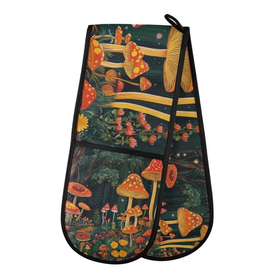 Yayeee Double Oven Mitt Kitchen Heat Resistant Baking 35" x7" Quilted Glove, Forest Mushroom