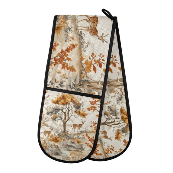 Yayeee Double Oven Mitt Kitchen Heat Resistant Baking 35" x7" Quilted Glove, Forest Pattern