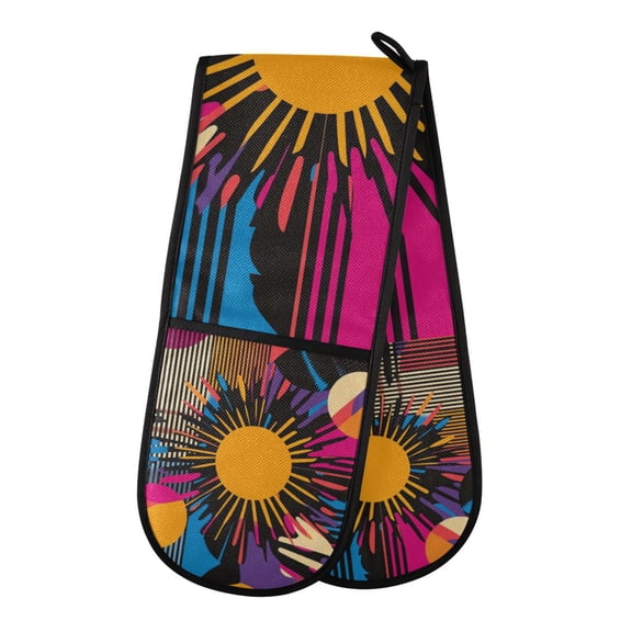 Yayeee Double Oven Mitt Kitchen Heat Resistant Baking 35" x7" Quilted Glove, Futuristic Circles