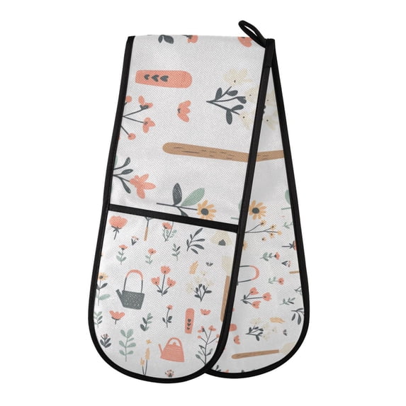 Yayeee Double Oven Mitt Kitchen Heat Resistant Baking 35" x7" Quilted Glove, Garden Pattern