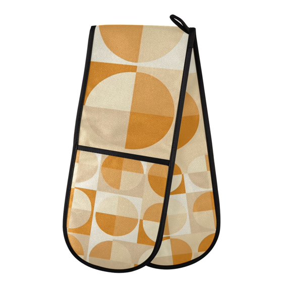 Yayeee Double Oven Mitt Kitchen Heat Resistant Baking 35" x7" Quilted Glove, Geometric Circles