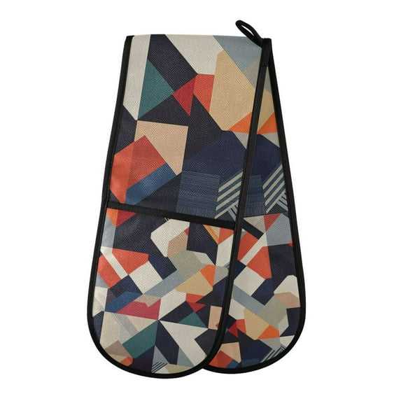 Yayeee Double Oven Mitt Kitchen Heat Resistant Baking 35" x7" Quilted Glove, Geometric Pattern
