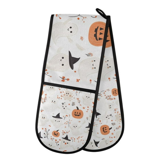Yayeee Double Oven Mitt Kitchen Heat Resistant Baking 35" x7" Quilted Glove, Ghost Design
