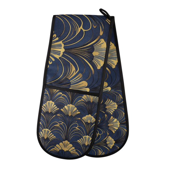 Yayeee Double Oven Mitt Kitchen Heat Resistant Baking 35" x7" Quilted Glove, Gold Art Pattern