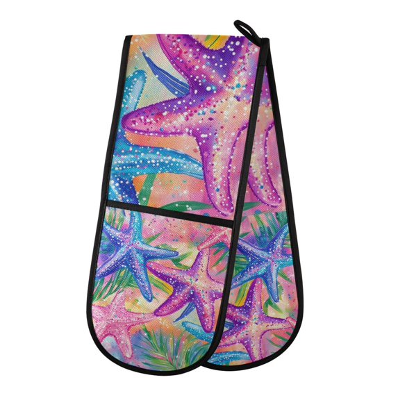 Yayeee Double Oven Mitt Kitchen Heat Resistant Baking 35" x7" Quilted Glove, Gradient Starfish Pattern