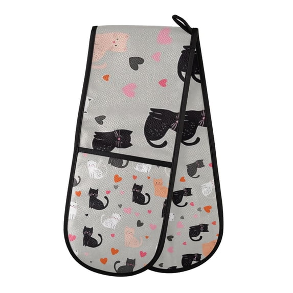 Yayeee Double Oven Mitt Kitchen Heat Resistant Baking 35" x7" Quilted Glove, Gray Cartoon Pattern