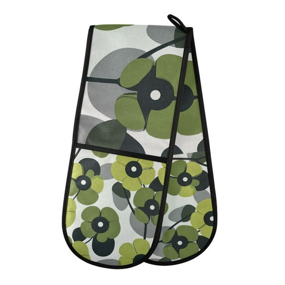 Yayeee Double Oven Mitt Kitchen Heat Resistant Baking 35" x7" Quilted Glove, Gray Floral