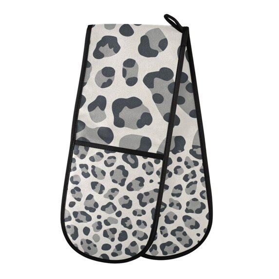Yayeee Double Oven Mitt Kitchen Heat Resistant Baking 35" x7" Quilted Glove, Gray Leopard Pattern