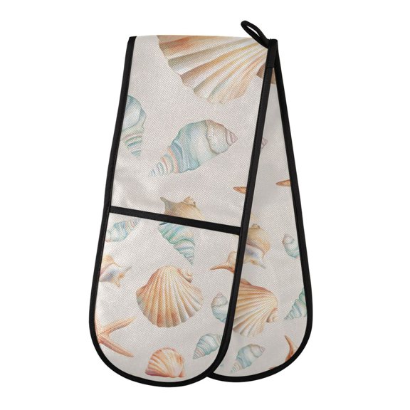 Yayeee Double Oven Mitt Kitchen Heat Resistant Baking 35" x7" Quilted Glove, Gray Seashell