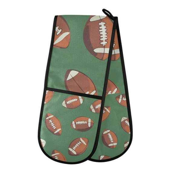 Yayeee Double Oven Mitt Kitchen Heat Resistant Baking 35" x7" Quilted Glove, Green American Footballs