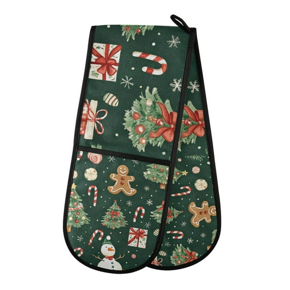 Yayeee Double Oven Mitt Kitchen Heat Resistant Baking 35" x7" Quilted Glove, Green Christmas Trees