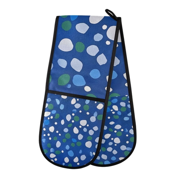Yayeee Double Oven Mitt Kitchen Heat Resistant Baking 35" x7" Quilted Glove, Green Dots