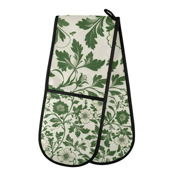 Yayeee Double Oven Mitt Kitchen Heat Resistant Baking 35" x7" Quilted Glove, Green Floral