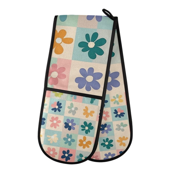 Yayeee Double Oven Mitt Kitchen Heat Resistant Baking 35" x7" Quilted Glove, Green Floral