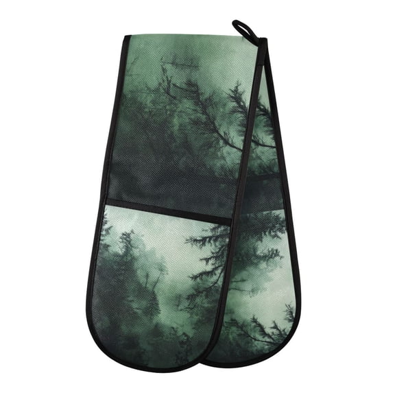 Yayeee Double Oven Mitt Kitchen Heat Resistant Baking 35" x7" Quilted Glove, Green Forest