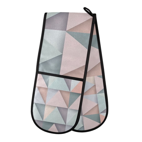 Yayeee Double Oven Mitt Kitchen Heat Resistant Baking 35" x7" Quilted Glove, Green Geometric