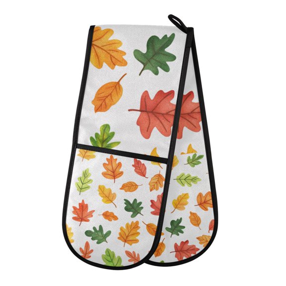 Yayeee Double Oven Mitt Kitchen Heat Resistant Baking 35" x7" Quilted Glove, Green Leaves