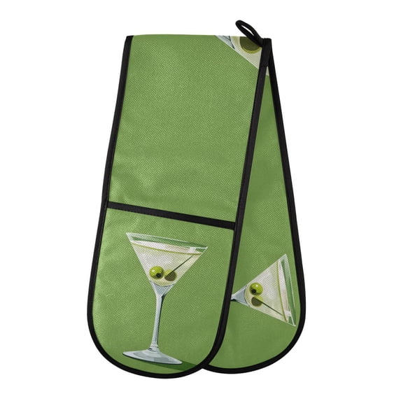 Yayeee Double Oven Mitt Kitchen Heat Resistant Baking 35" x7" Quilted Glove, Green Martini Glass